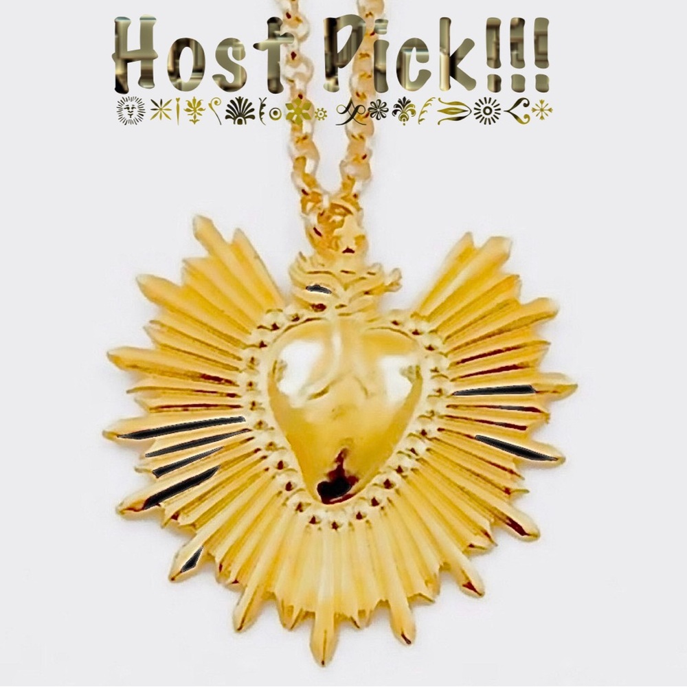 “Bleeding Sacred Heart” Fiery Floral Radiate Burst Jesus Mary Catholic Necklace